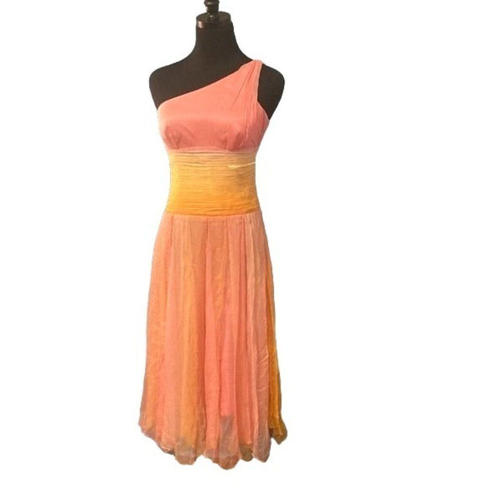 NWT Laundry by Shelli Segal Silk Dress One Shoulder Pink Yellow Size 2 - Picture 12 of 12